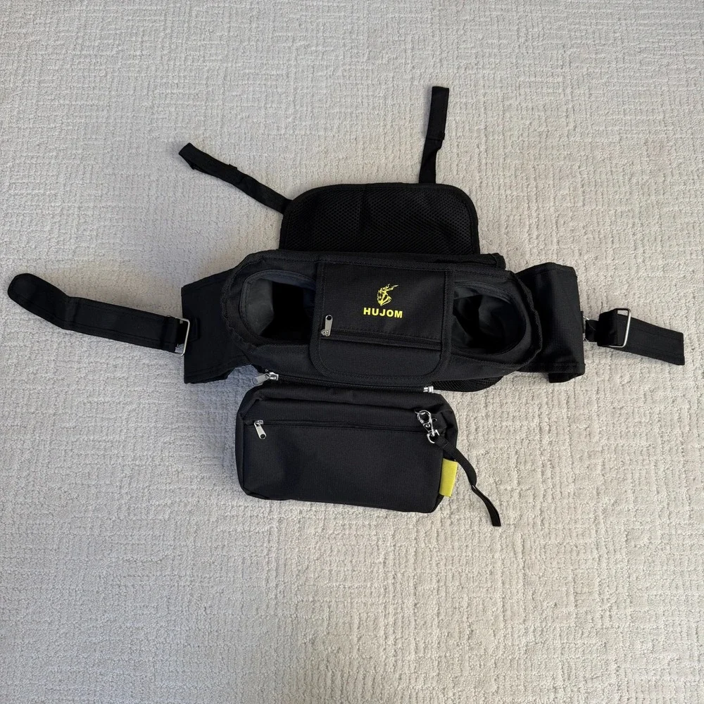 Hujom Multi-Compartment Black Stoller Organizer - Drink Holder -Zip‎ off Pouch